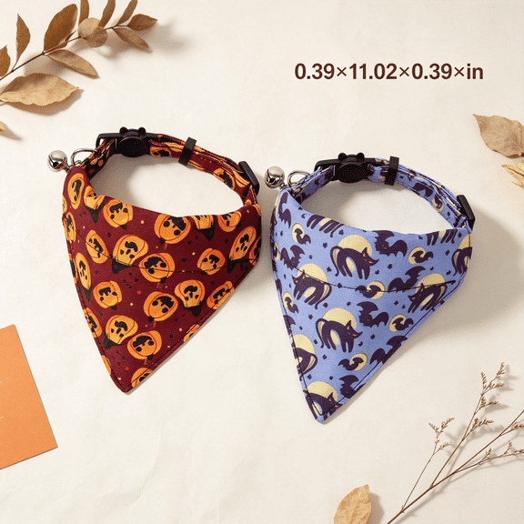 WQJAUQ Halloween Cat Collar Breakaway, Pumpkin Cat Bandana Collar,Bell, Cute Halloween Pattern, Adjustable for Cat Kitten, For Halloween Parties and Photos, Festive Cat Collars