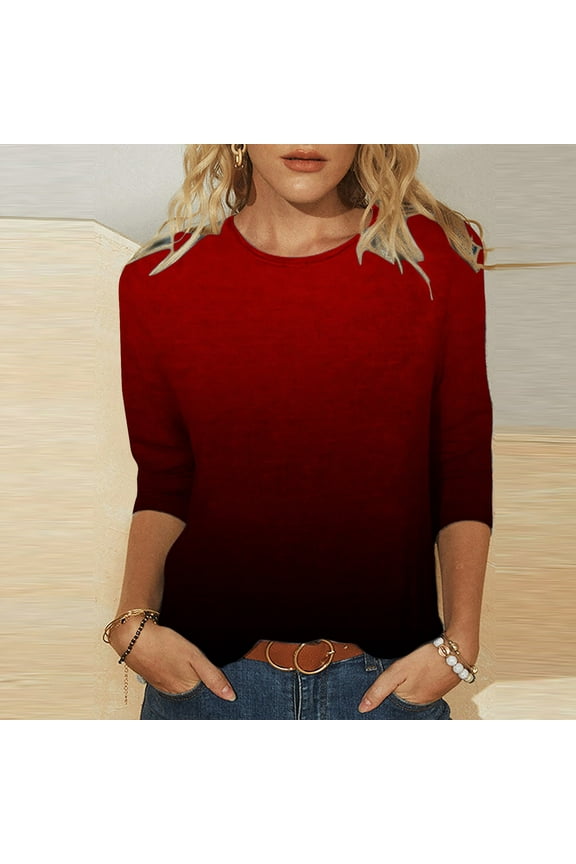 3/4 Sleeve Womens Tops Graphic Tees Young Adult Misses Fashion Printed Loose T-Shirt Blouse Crew Neck Casual Tops