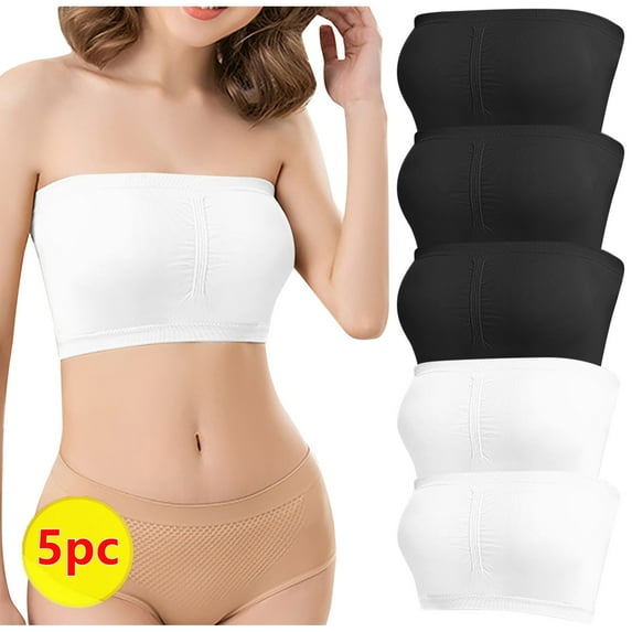 WQJNWEQ Bras for Women Plus Size, Women's Stretch Strapless Brassiere Summer Bandeau Bralette Cozy Wireless Bra, 5PCS, Size L