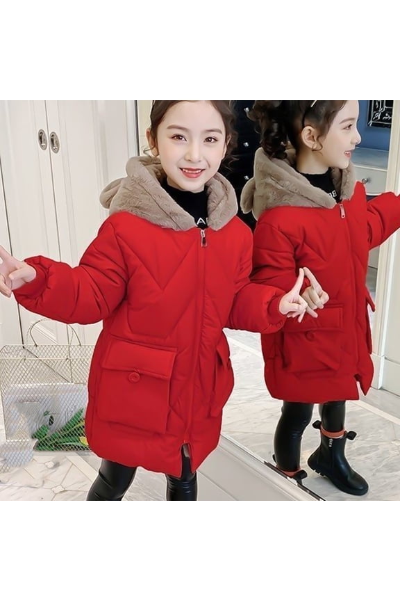 Children Christmas Gifts Girls's Winter Coat Waterproof Fleece Lined Thick Down Coats Puffy Cotton Jackets With Hood