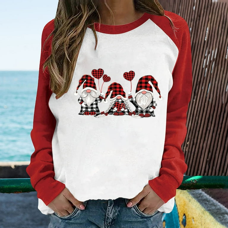 WQJNWEQ Clearance Christmas Sweaters for Women Misses Fall and Winter Casual Christmas Unique Patterns Crewneck Long Sleeve Pullover Blouse Sweatshirt