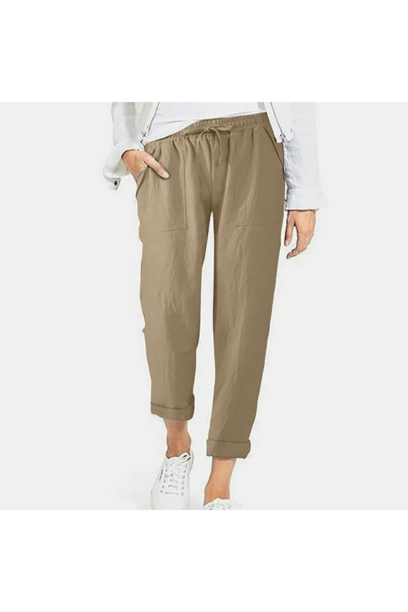 Leggings for Women Pull on Denim Capris Solid Color Drawstring High Waist Pocket Loose Large Size Cotton Casual Pants