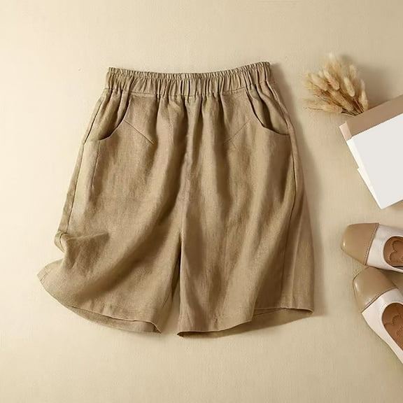 WQJNWEQ Leggings for Women Pull on Denim Capris Wide Leg Casual Summer Elastic High Waist Linen Pant Pockets Shorts Hal Shorts Pants