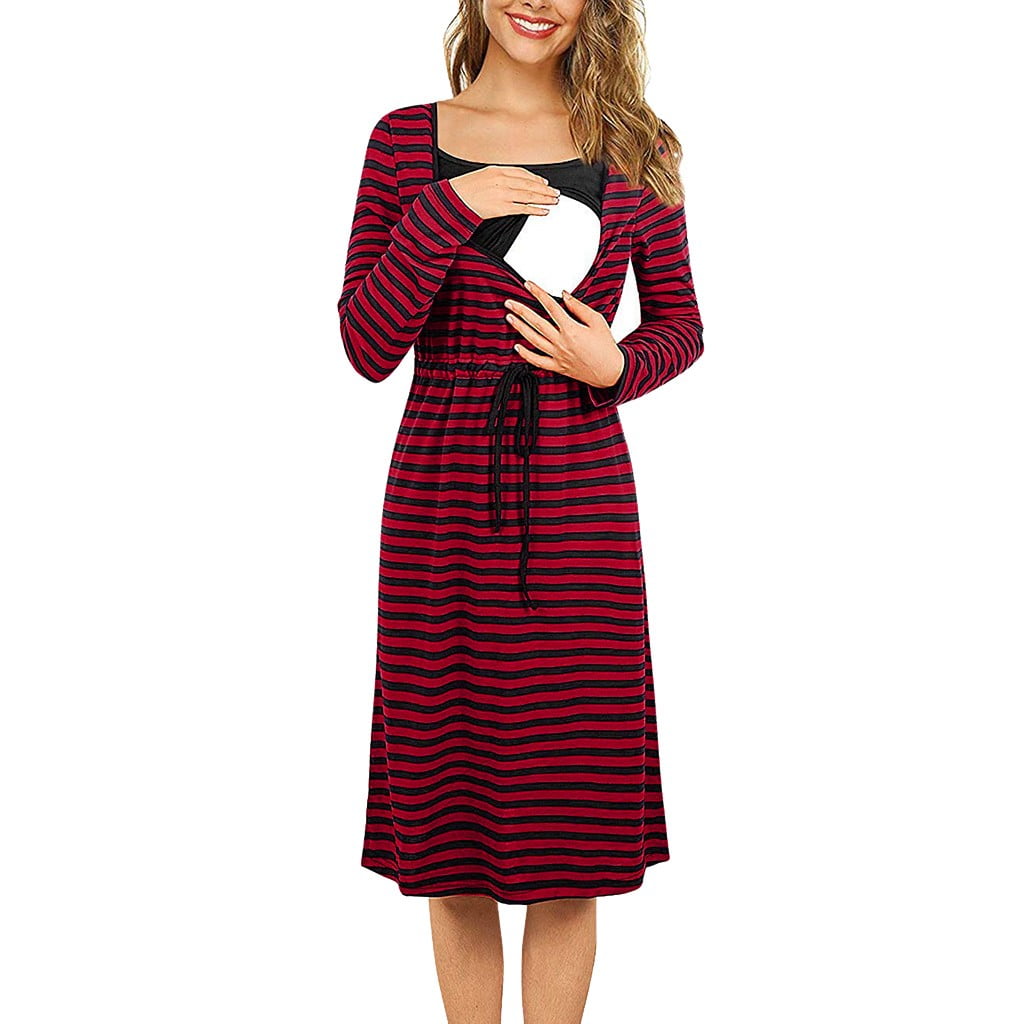 WQJNWEQ Clearance Maternity Cotton & polyester Clothes for Women Long Sleeve Striped Printed
