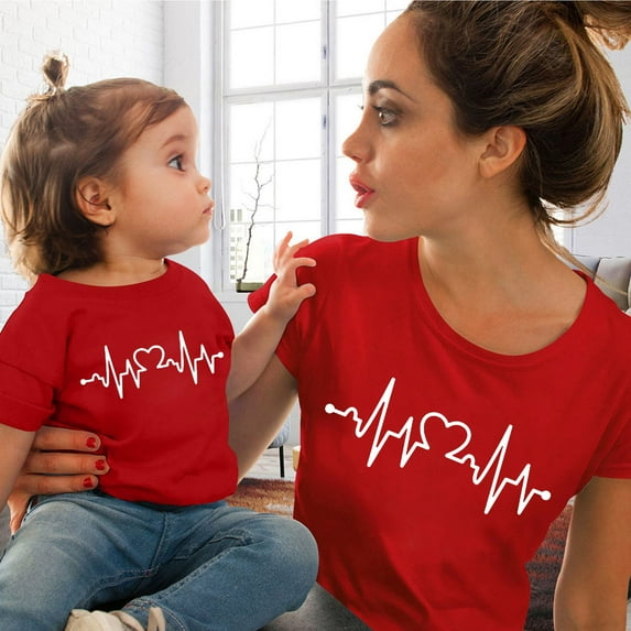 WQJNWEQ Clearance Mom and Daughter Matching Outfits Mother and Daughter Clothes Love Print Short Sleeve T-Shirts Tops Blouse