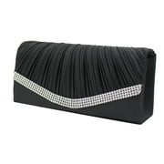 WQJNWEQ Pleated Satin Wedding Evening Bridal Clutch Purse with Rhinestones BK