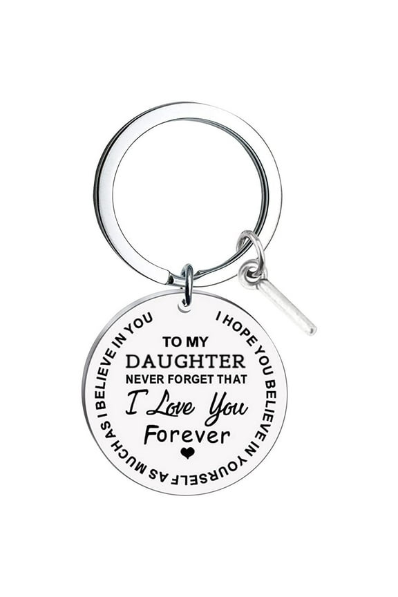 To My Daughter Message Keychain Stainless Steel Initial Last Name 26 Letter Family Inspirational Keychain Gift