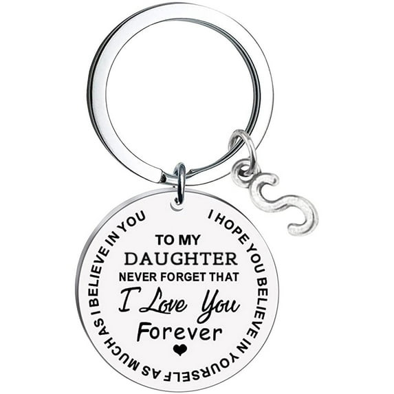 WQJNWEQ To My Daughter Message Keychain Stainless Steel Initial Last Name 26 Letter Family Inspirational Keychain Gift