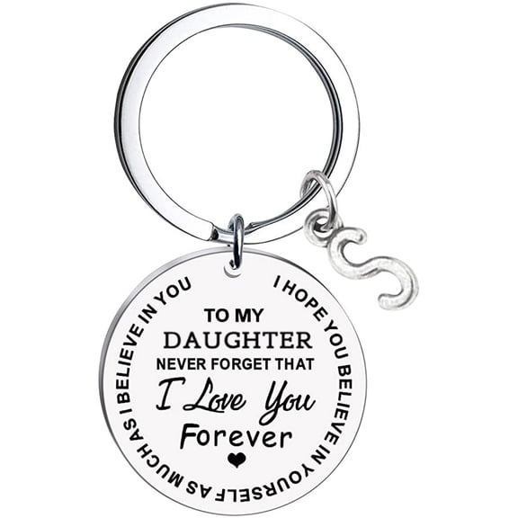 WQJNWEQ To My Daughter Message Keychain Stainless Steel Initial Last Name 26 Letter Family Inspirational Keychain Gift