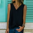 thumbnail image 1 of WQJNWEQ Womens Tops Woman Tank Lmitation Linen Shirt Ladies V Neck Loose Sleeveless Blouse Tee Vest Gifts for Women, 1 of 7