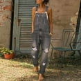 thumbnail image 1 of WQJNWEQ Clearance Women's Washed Bib Jeans Overalls Casual Ripped Jumpsuits Rompers, 1 of 6