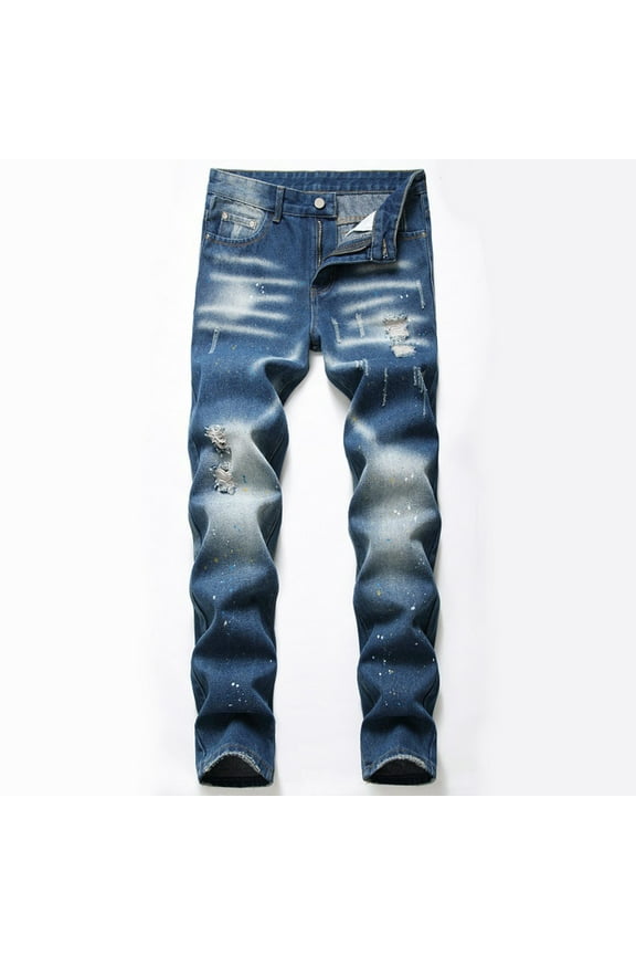 College Young Adult Fashion Men's High-end Stretch Nostalgic Frayed Slim-fit Jeans