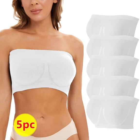 WQJNWEQ Comfortable Wireless Bra for Women, Stretchy Strapless Bandeau Brassiere in Plus Size for Summer, 5PCS, Size 2X