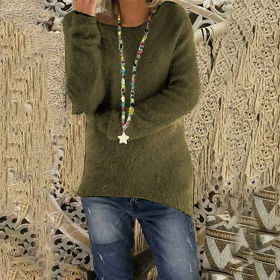 WQJNWEQ Deals Women Fashion Loose Plush Solid Color Long Sleeves Sweater T-shirttops