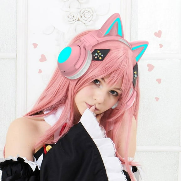 WQJNWEQ Foldable Cat Ear Headphones LED Wireless Bluetooth 5.0 Autom-Change LED Support AUX Desktops