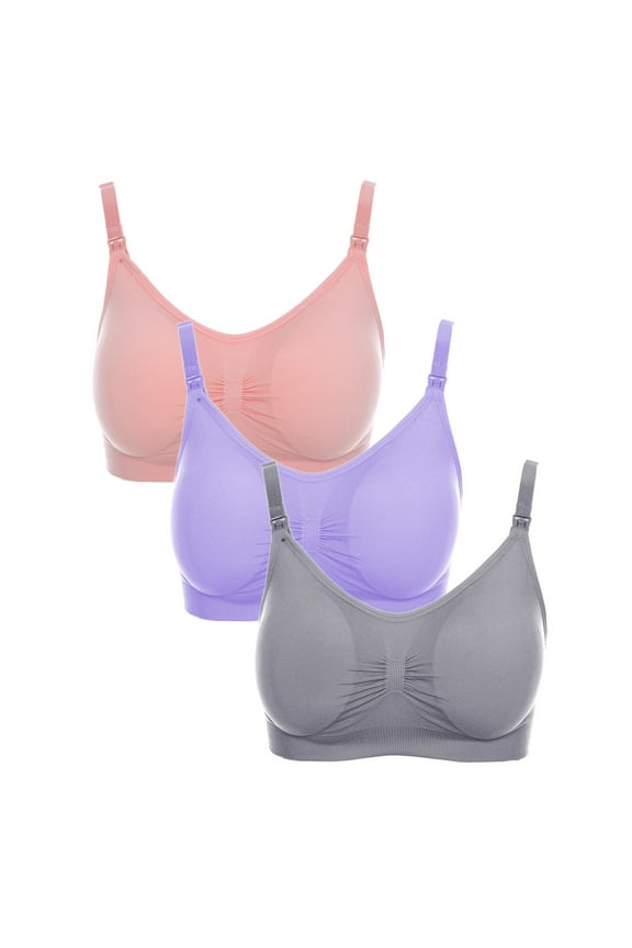 Ladies Nursing Bras for Breastfeeding Plus Size 3Pcs Pregnant Plain Color Bra Maternity Vest Tops