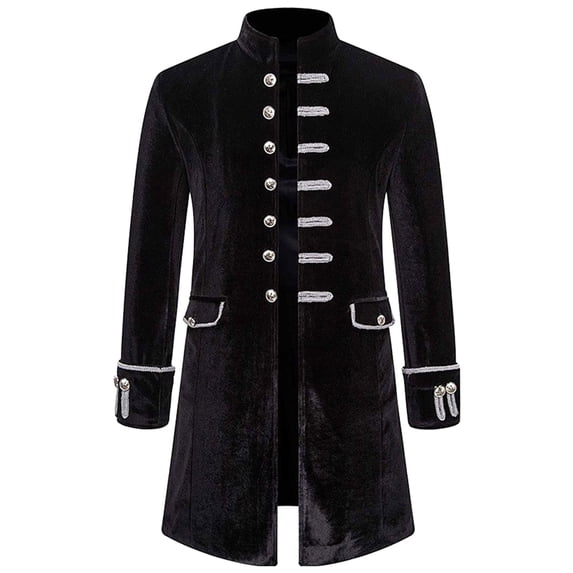 WQJNWEQ Mens Polyester Outwear Jacket Men Solid Long Sleeve Steampunk Vintage Velvet Uniform Stand Collar Cardigan