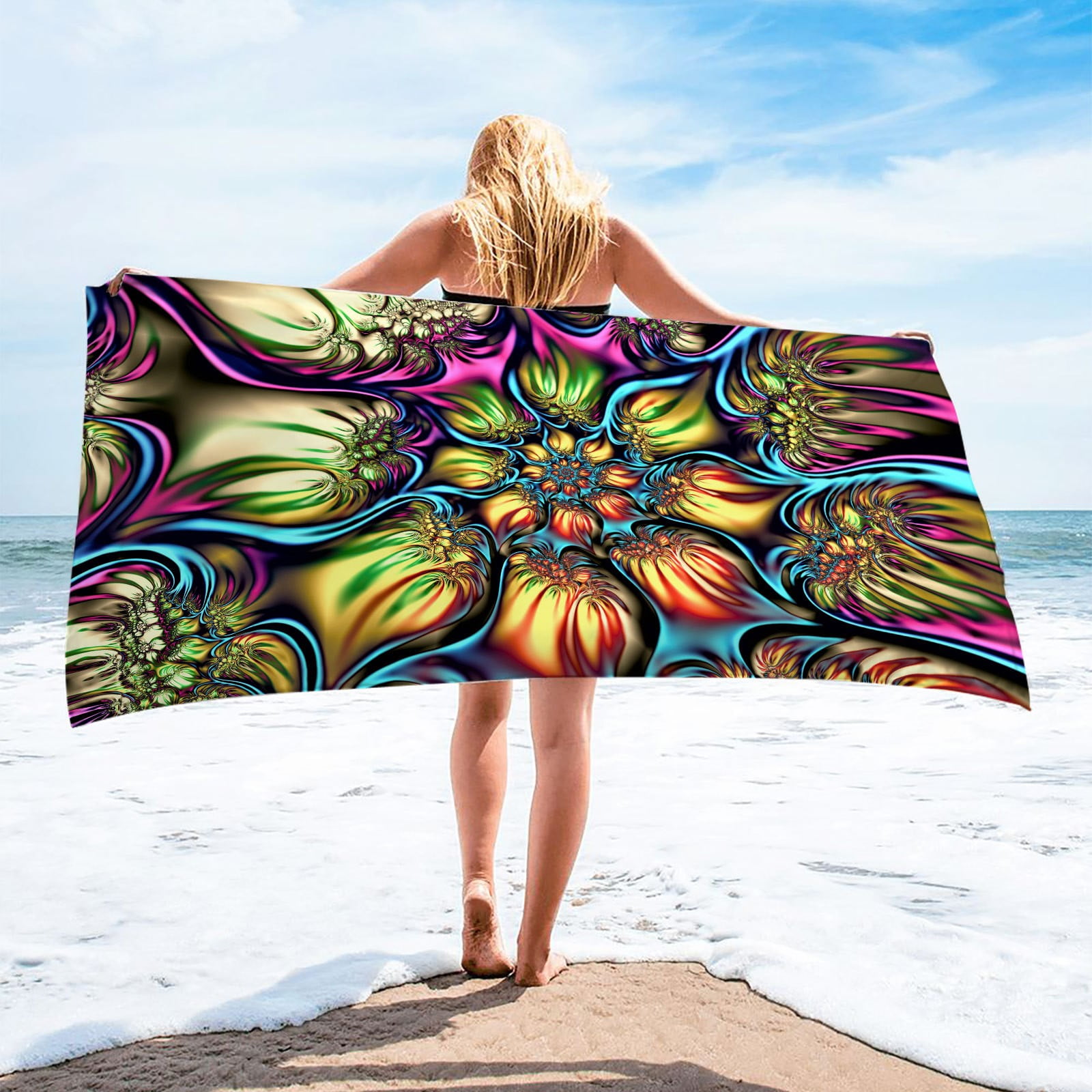 WQJNWEQ Microfiber Beach Towel Super Lightweight Colorful Bath Towel ...