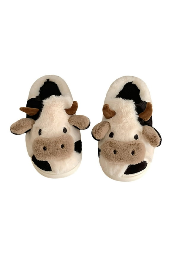 Platform Shoes for Women Cow Slippers for Ladies Men Cute Cow Slides Indoor Cartoon Fuzzy Cow Print Slippers Kawaii Animal Slippers Outdoor