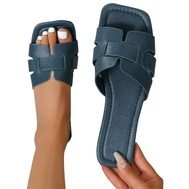 WQJNWEQ Sandals Women Rectang toe Casual Flat Solid Color Open toe Non ...