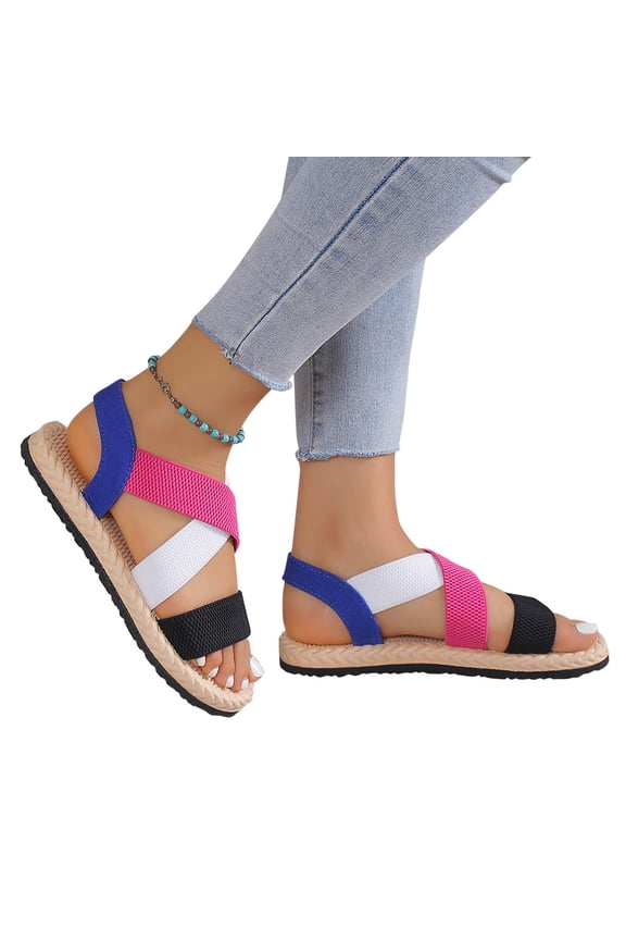 Sandals Women Strap Grass Woven Hemp Rope Flat Bottomed Roman Shoes Beach Soft Sole