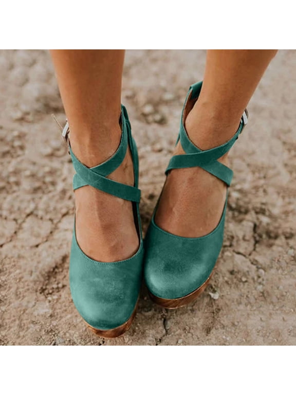 Sandals Women's Cute Casual Buckle High Heeled Thick Heeled Shallow Platform Shoes Sales
