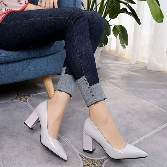 WQJNWEQ Shoes Women Fashion Pointed toe Chunky Heels High Heels Solid Color Casual High Heels Shoes Fall Sale