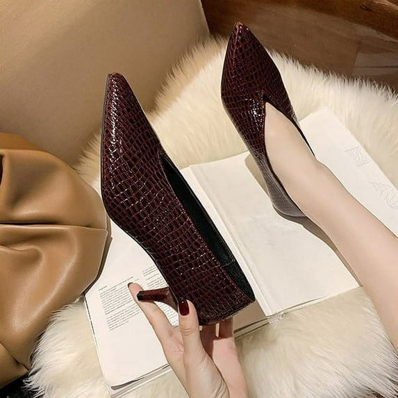 WQJNWEQ Shoes Women Scoop Mid-heel Single Fashion Retro Grandma Work High Heels Four Seasons Shoes Fall Sale