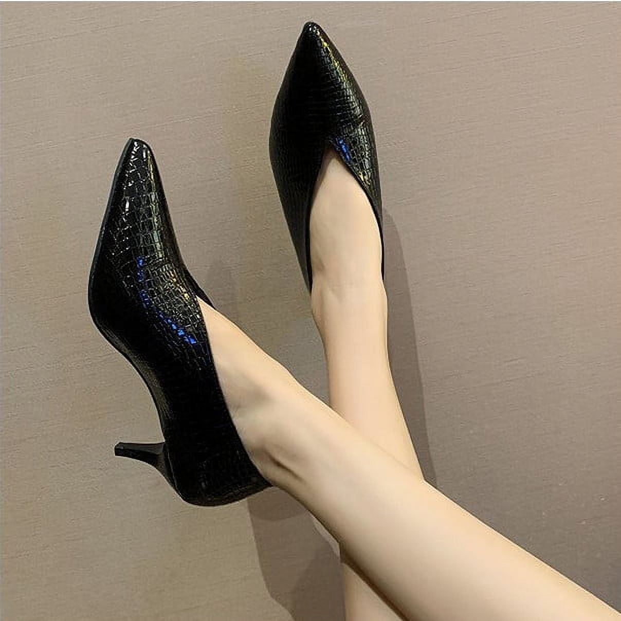 WQJNWEQ Shoes Women Scoop Mid-heel Single Fashion Retro