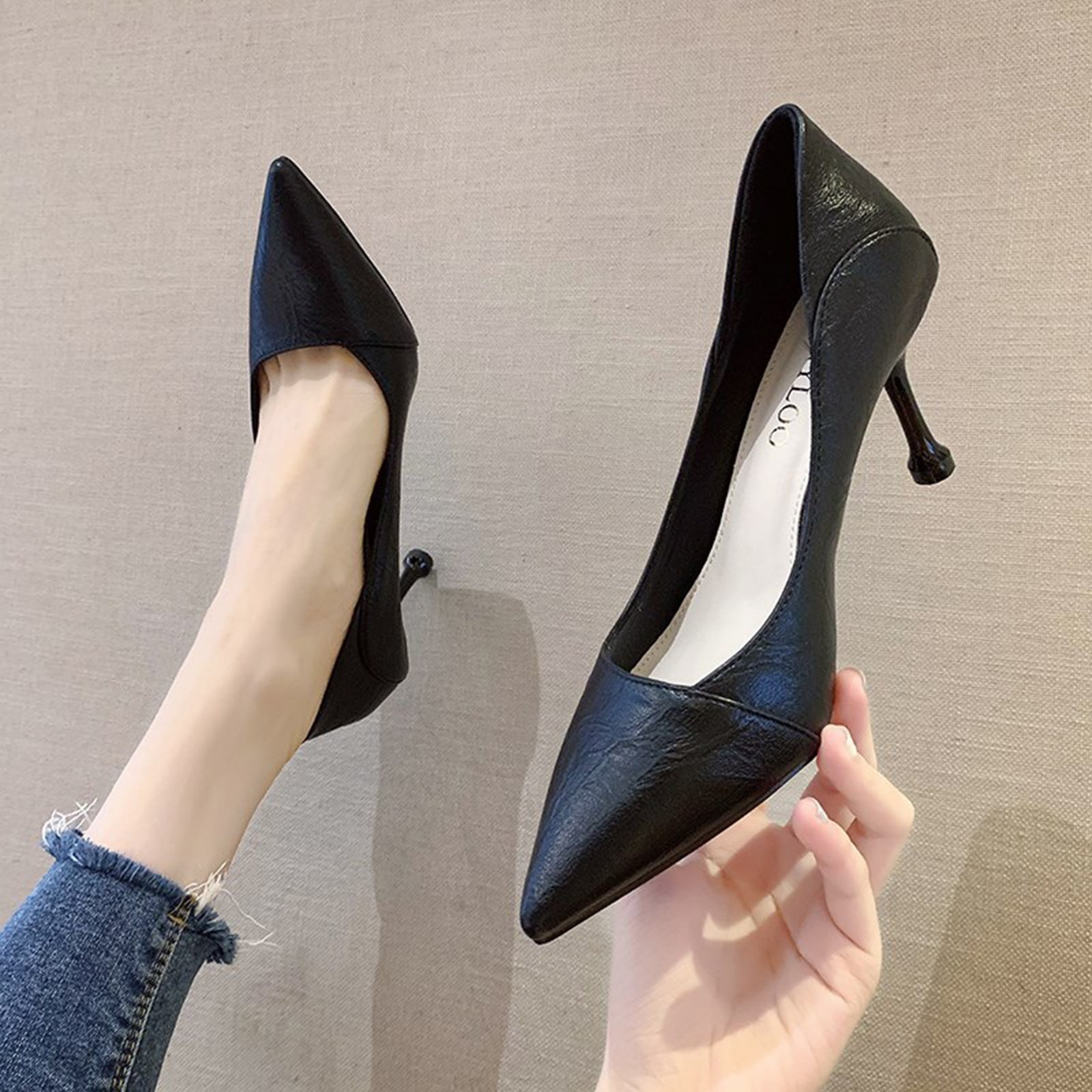 WQJNWEQ Shoes Women Soft Leather High Heels Thin Heels New Spring ...