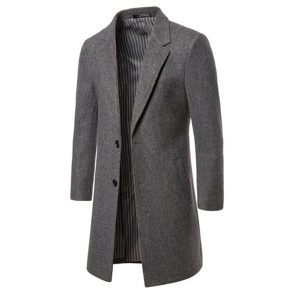 WQJNWEQ Trench Coats for Men Woolen cloth Fashion Solid Color Medium Long Casual Woolen Coat Coat Long Sleeve Stand Collar Single Breasted Pocket Brushed Trench Coat