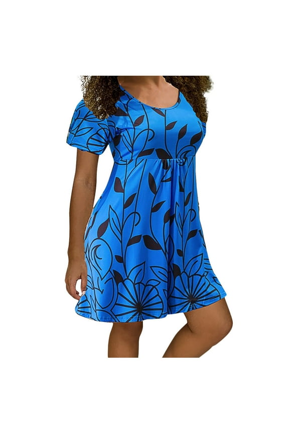 Wear to Work Dresses for Women Fashion Misses Plus Size Casual Floral Print Short Sleeves Short Dress