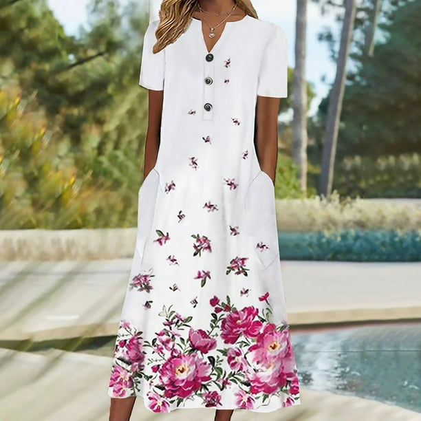 WQJNWEQ Wear to Work Dresses for Women Fashion Misses Summer Printing Causal V-Neck Button Short Sleeve Vacation Pockets Dress - Walmart Business Supplies WQJNWEQ Wear to Work Dresses for Women Fashion Misses Summer Printing Causal V-Neck Button Short Sleeve Vacation Pockets Dress - Walmart Business Supplies