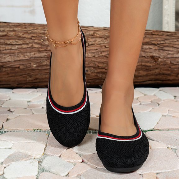 WQJNWEQ Women's Flats Shoes Leisure Fly Weaving Mesh Surface Round Head Shallow Mouthable Slip-on Comfort