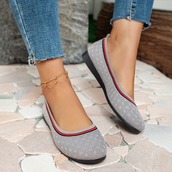 WQJNWEQ Women's Flats Shoes Leisure Fly Weaving Mesh Surface Round Head Shallow Mouthable Slip-on Comfort