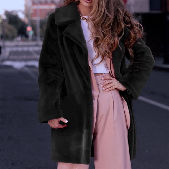 WQJNWEQ Women's Imitation fur Outwear Jacket Suits Casual Fashion Solid Color Faux Plush Warm Coat