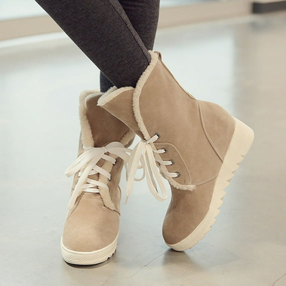 WQJNWEQ Women's Warm Snow Boots Bandage Solid Color Shoes Casual Ankle Boots Anti-Slip Winter