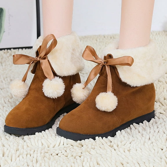 WQJNWEQ Women's Warm Snow Boots Increased Heel Height Plush insulation Mid Length Boots Anti-Slip Winter