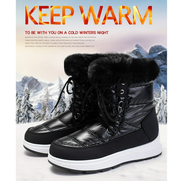 WQJNWEQ Women s Warm Snow Boots Simulated Hair High Tube LaceUp Water Proof Casual s Shoes Anti Slip Winter Walmart