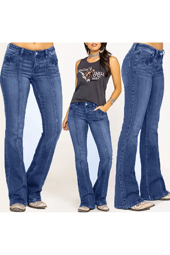 Womens Bell Bottom Leggings Junior Sales Misses Mid Waisted Jeans Embroidery Stretch Button Flare Pants Jeans