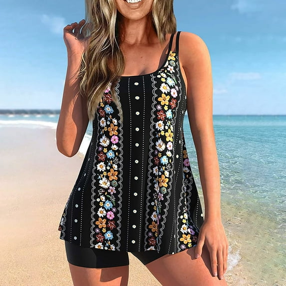 WQJNWEQ Womens Bikinis Swimsuits Women Plus Size Print Bowknot Set Two-Piece Swimsuit Swimwear Shorts