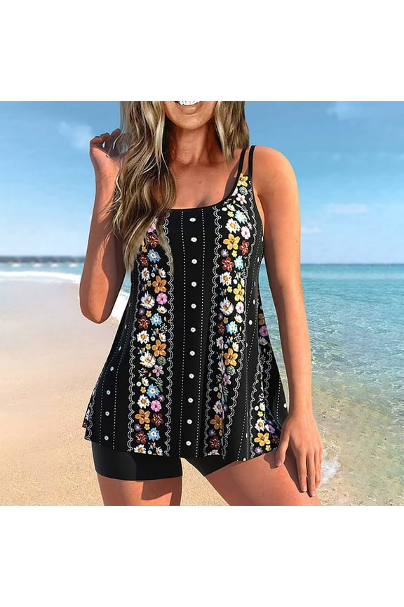 Womens Bikinis Swimsuits Women Plus Size Print Bowknot Set Two-Piece Swimsuit Swimwear Shorts