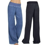 WQJNWEQ Womens Pants Women Casual High Waist Elasticity Wide Leg Palazzo Pants Jeans Trousers