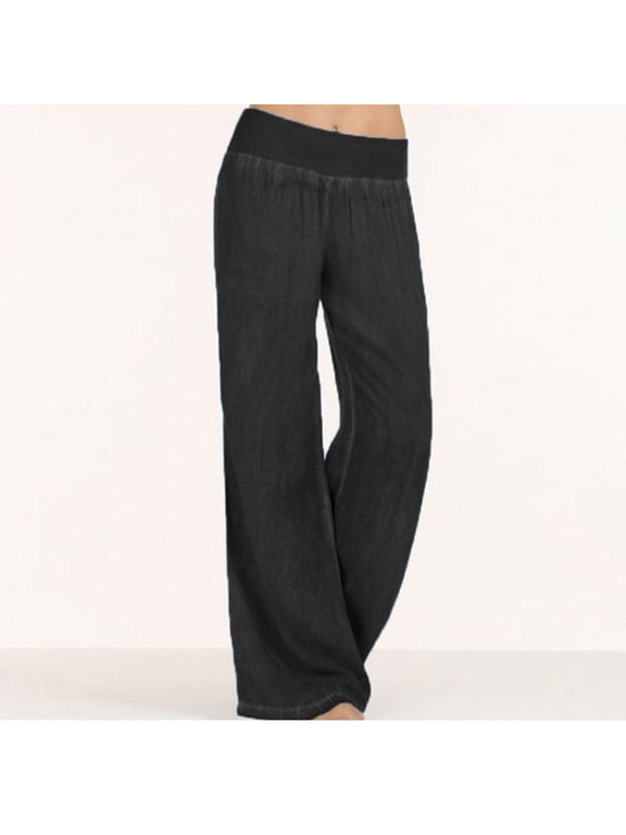 Womens Pants Women Casual High Waist Elasticity Wide Leg Palazzo Pants Jeans Trousers