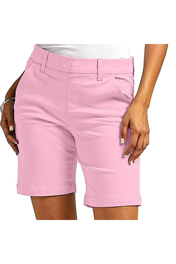 Womens Stretch Twill Shorts Plus Size Thin Waist Pull on Regular Fit Hiking Shorts Summer Casual with Pockets Mothers Day Gifts
