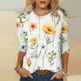 thumbnail image 1 of Pounoo Womens Tops 3/4 Sleeve Misses Stylish Printed T-Shirt Mid-Length Blouse Crewneck Casual Summer and Fall Tops, 1 of 5