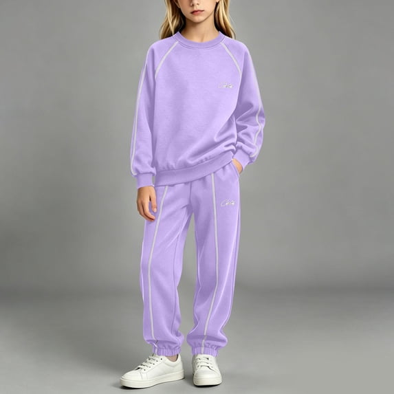 WQNVRNR Big Kids Boys Girls Matching Set- Long Sleeve Crewneck Sweatshirt Fall Jogger Pants Casual Teen Daily Outdoor Leisure Outfit Purple Size 6