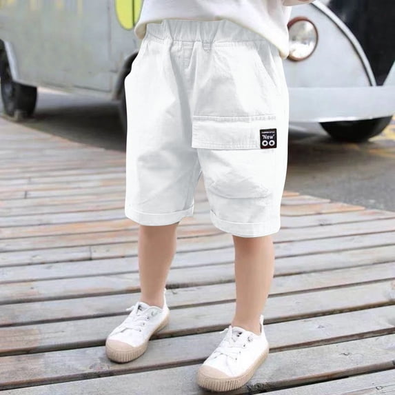 WQNVRNR Boys Cargo Shorts- Casual Elastic Waist Pockets Soft Summer Shorts White Size 12
