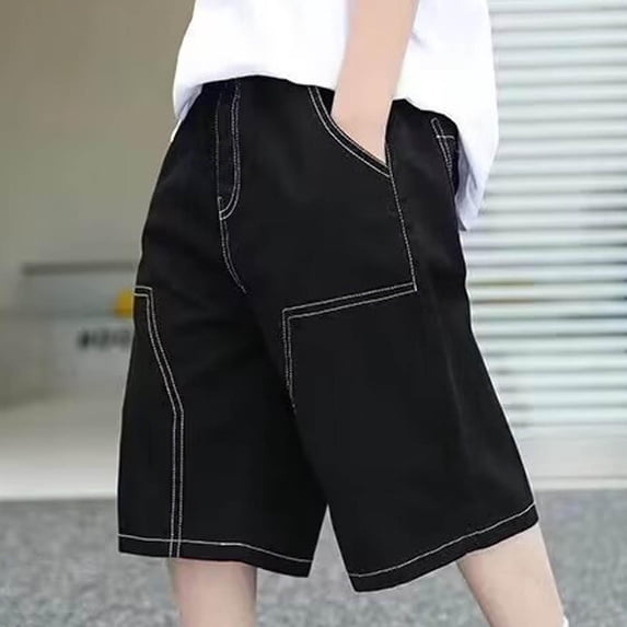 WQNVRNR Boys Cargo Shorts- Casual Soft Pockets Elastic Waist Summer Shorts Black Size 10