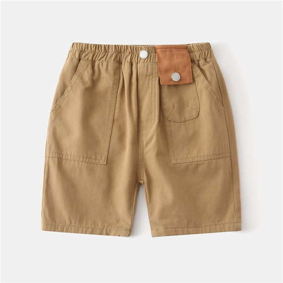 WQNVRNR Boys Cargo Shorts- Elastic Waist Casual Pockets Soft Summer Shorts Khaki Size 7 Years